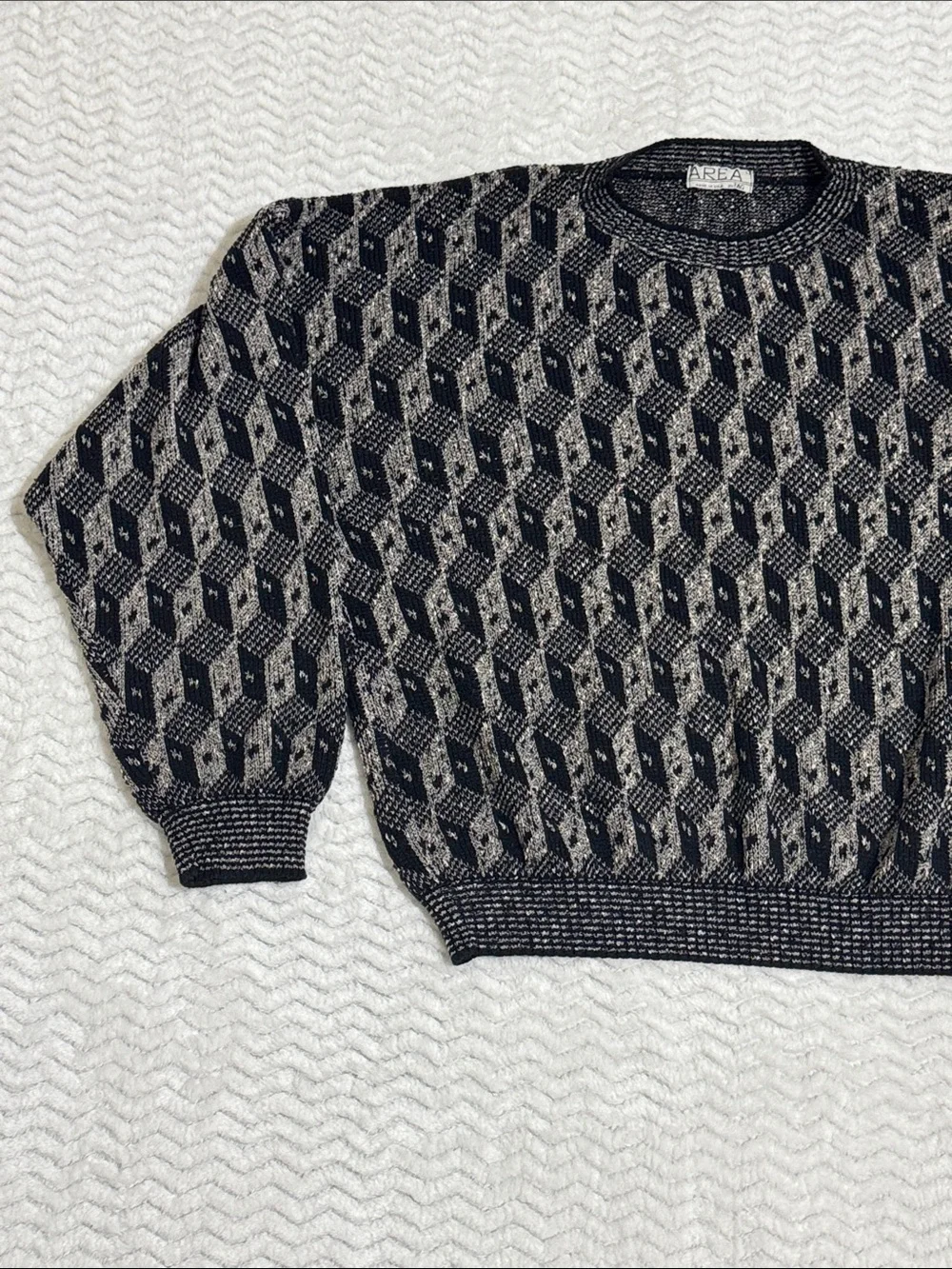 Vintage Area by Tag Mens Size L Geometric Grandpa Crewneck Sweater Made In USA